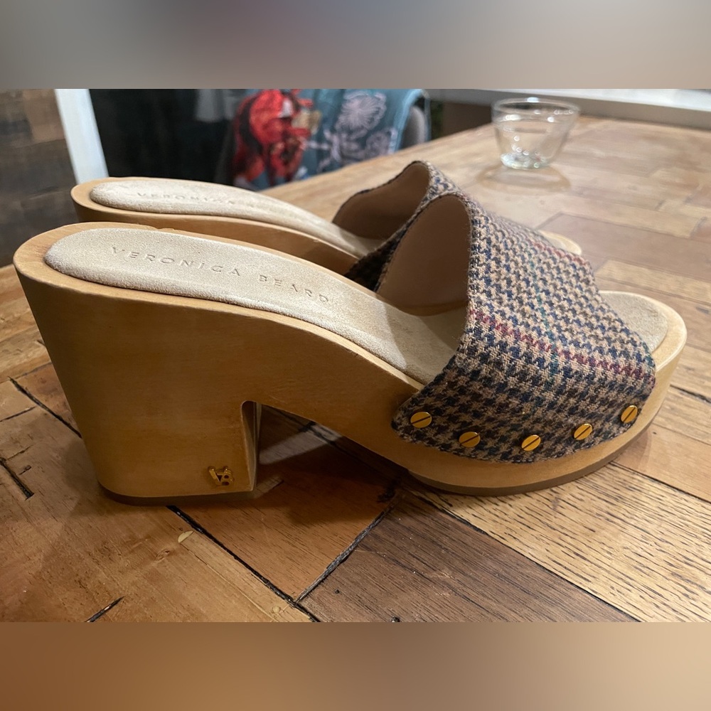 Veronica Beard Hannalee Sandal In Hazelwood Houndstooth Wood Retro Platf…